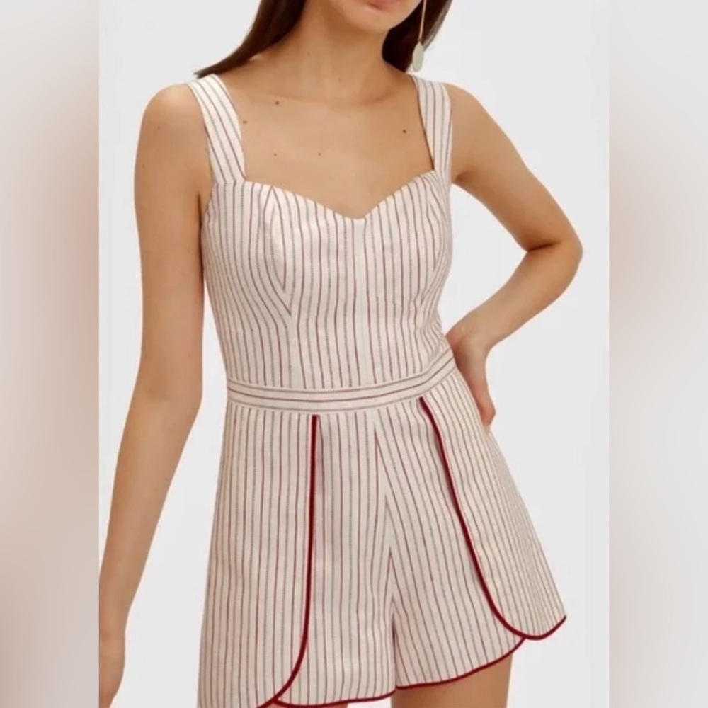 Alexis White and Red Pinstriped Mini Romper